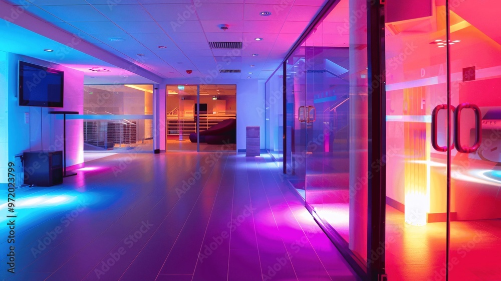 Modern Interior Design with Neon Lights and Glass Walls Modern Interior Design with Neon Lights and Glass Walls