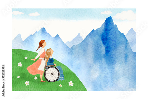 Tableau sur toile 童話 昔話　アルプスの少女ハイジ　水彩 イラスト