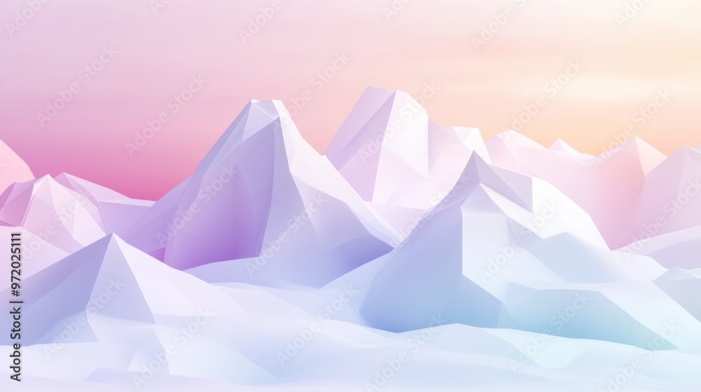 Abstract background with low-poly shapes and frozen ice mountains, a 3D rendering illustration of a polygonal landscape with simple geometric forms, Abstract background with low-poly shapes and frozen ice mountains, a 3D rendering illustration of a polygonal landscape with simple geometric forms,
