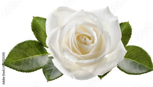 Falling white rose isolated on white background photo