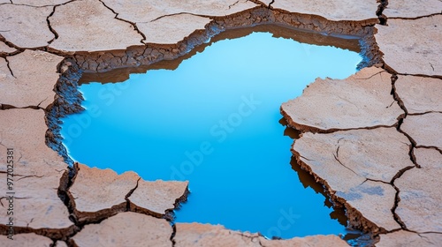 A dried-up river and cracked soil, symbolizing the water scarcity crisis photo