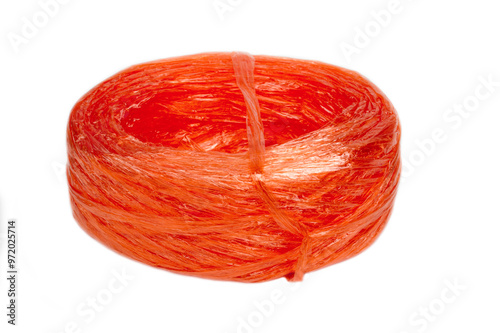 Red straw rope isolated on white background.