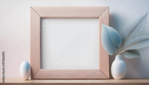 3D rendering of an empty picture frame in a small room.