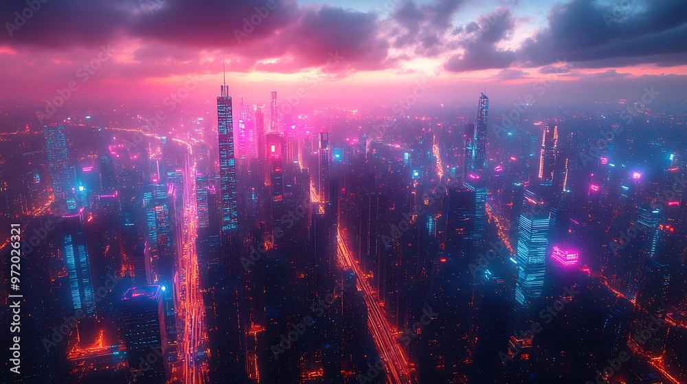 A drone’s perspective of a tech-driven city, where illuminated data cables and wireless signals crisscross between skyscrapers and roads. A drone’s perspective of a tech-driven city, where illuminated data cables and wireless signals crisscross between skyscrapers and roads.