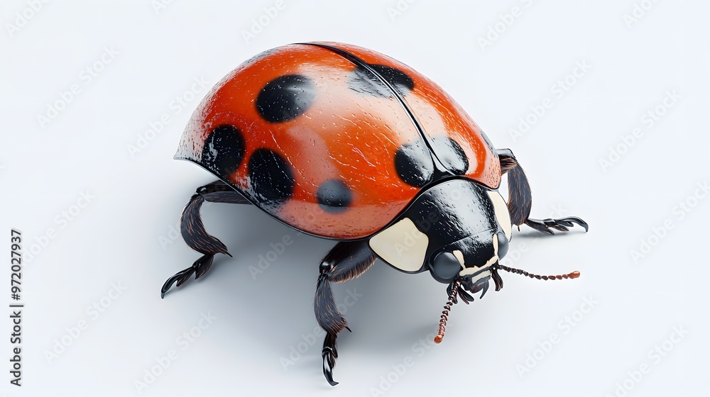 97. A lifelike 3D render of a red and black ladybug with glossy finish, isolated on a pristine white background 97. A lifelike 3D render of a red and black ladybug with glossy finish, isolated on a pristine white background