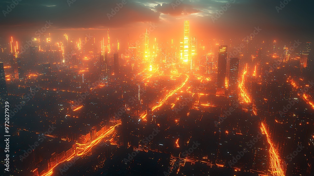A futuristic city glowing with pulsing waves of light emitted from communication hubs, symbolizing the constant flow of data through the urban network. A futuristic city glowing with pulsing waves of light emitted from communication hubs, symbolizing the constant flow of data through the urban network.