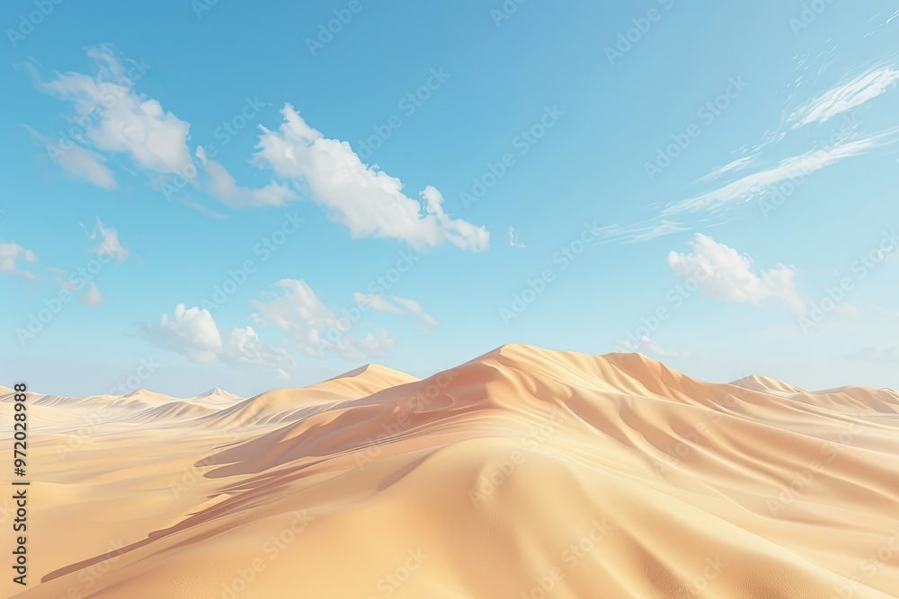 Expansive Desert Landscape with Rolling Sand Dunes and a Clear Blue Sky Expansive Desert Landscape with Rolling Sand Dunes and a Clear Blue Sky