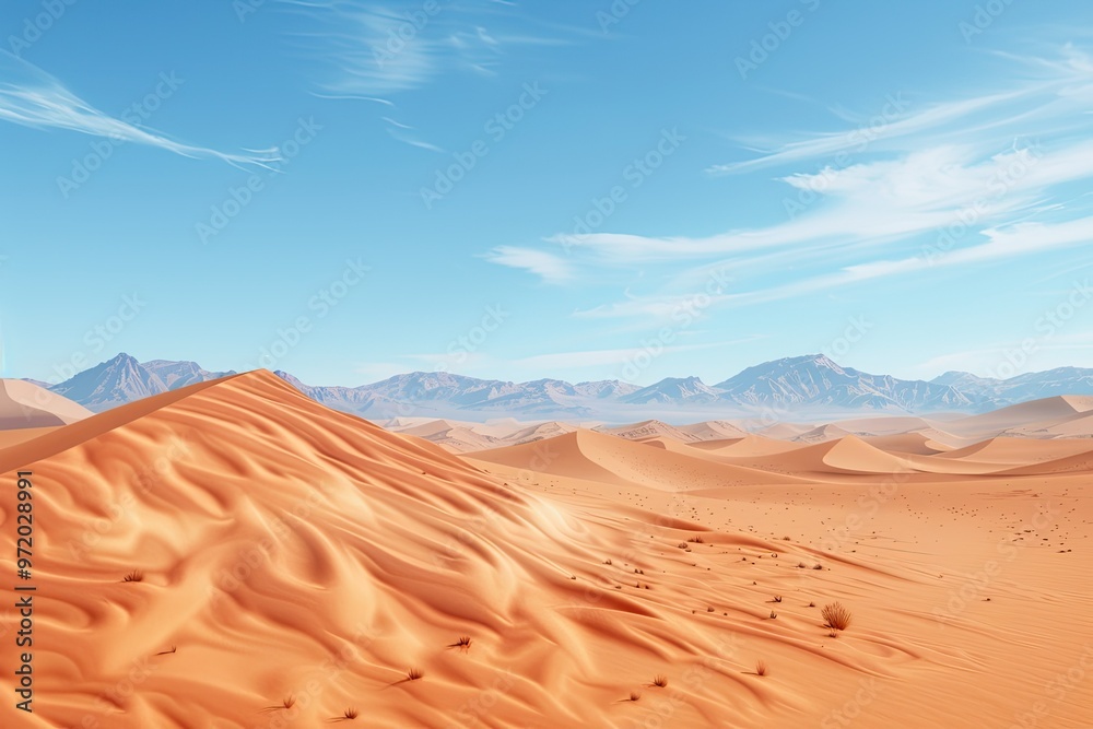 Expansive Desert Landscape with Rolling Sand Dunes and a Clear Blue Sky Expansive Desert Landscape with Rolling Sand Dunes and a Clear Blue Sky