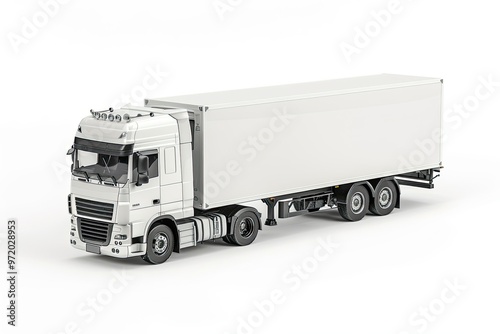 White Truck with Trailer on White Background