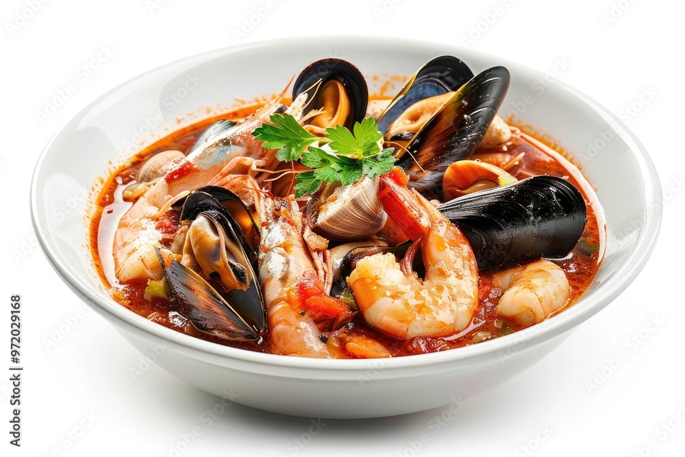 Bowl of Italian Seafood Stew with Mussels, Clams, Shrimp, and Fish in Tomato Broth Bowl of Italian Seafood Stew with Mussels, Clams, Shrimp, and Fish in Tomato Broth
