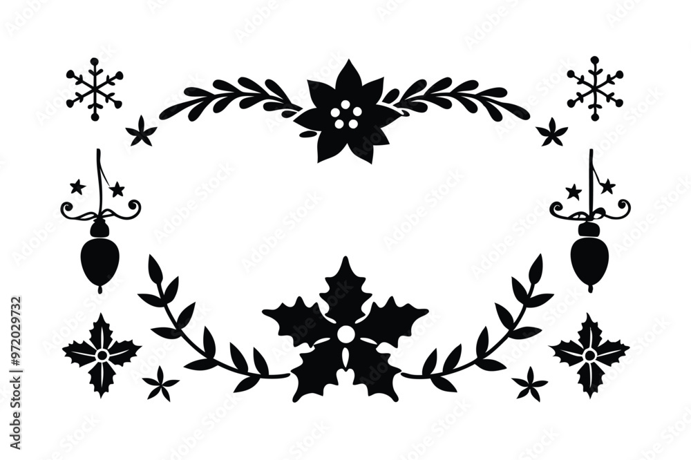 Naklejka premium Silhouette floral Christmas border vector design.