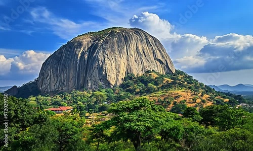 Dynamic aerial photo of the beautiful Aso Rock mountain in Abuja Nigeria