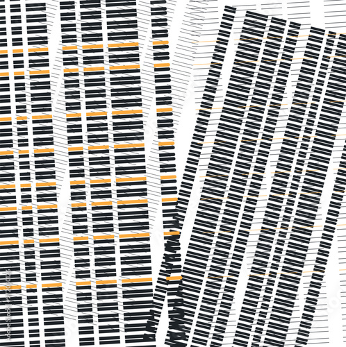 Striped masses or shapes at different angles. Imitation of falling skyscrapers or buildings.