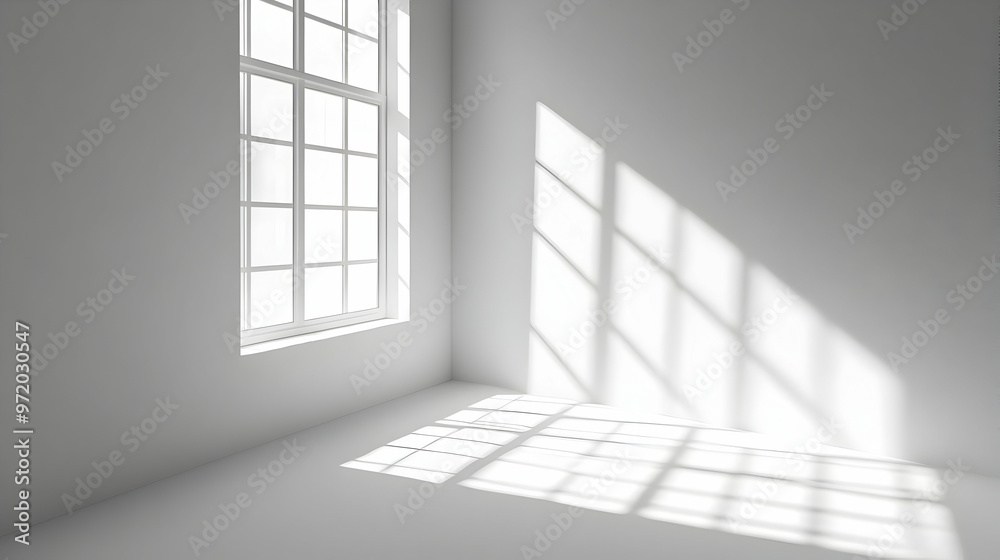 Minimalist White Room Corner with Window Light and Shadow Minimalist White Room Corner with Window Light and Shadow