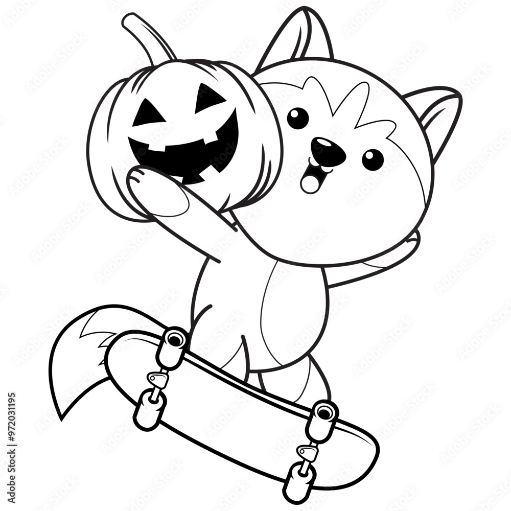 Halloween coloring page with husky for kids Stock Vector | Adobe Stock