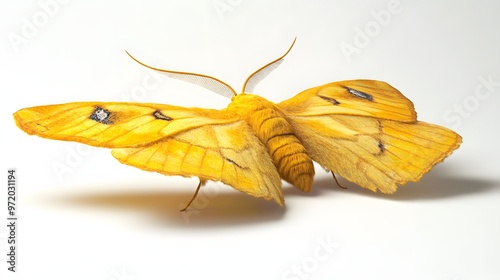 73. A lifelike 3D render of a yellow moth with detailed textures, isolated on a pristine white background photo