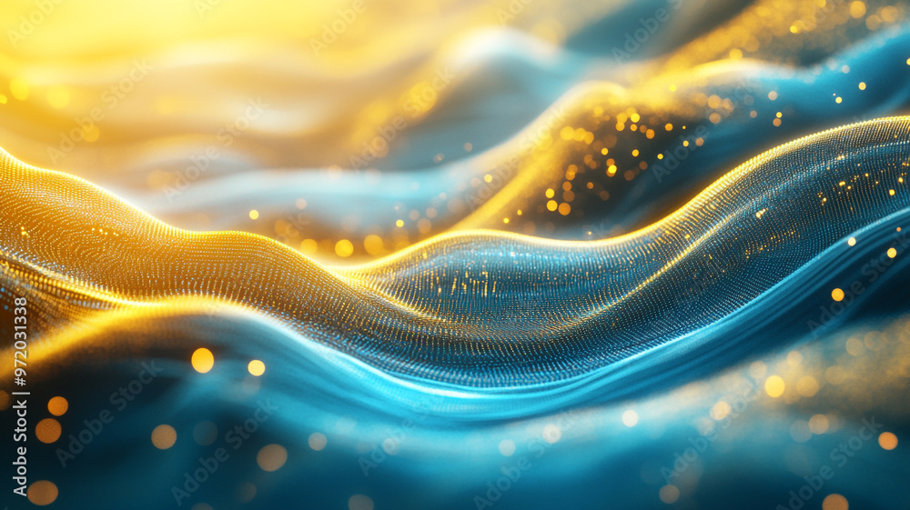 A captivating illustration of flowing golden and blue waves, inspiring tranquility A captivating illustration of flowing golden and blue waves, inspiring tranquility