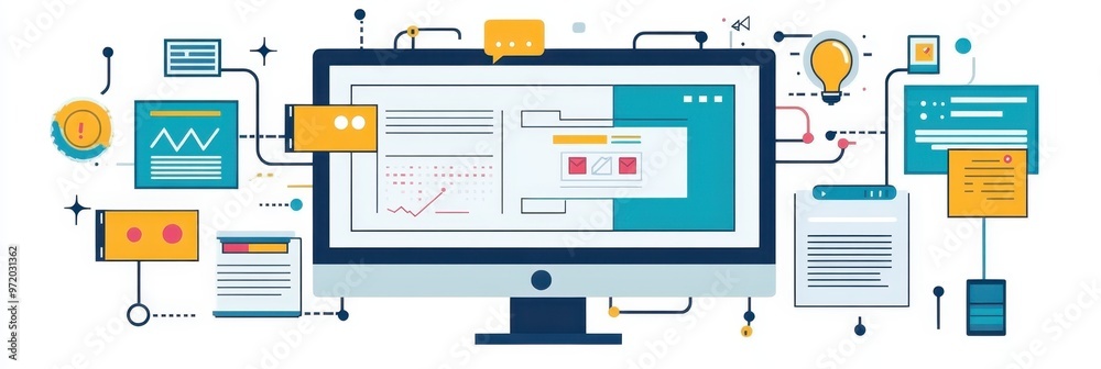 A sleek and modern web design interface layout with icons, windows ...