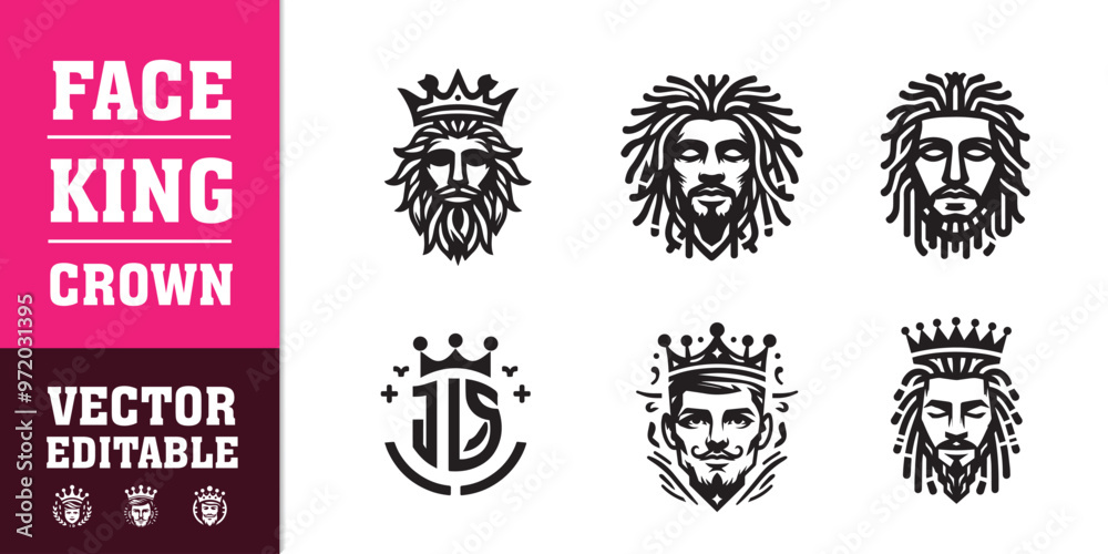 Fototapeta premium face king crown man vector illustration sillhoute