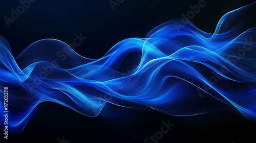 Blue glowing light waves on a black background vector presentation design.