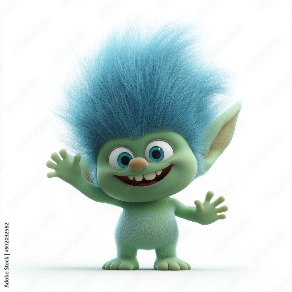 troll Poster A cheerful troll with blue hair and green skin, waving happily. –  Wall Art | UkPosters