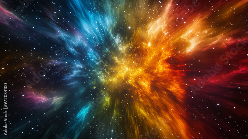 Vibrant Background Colorful Stars and Galaxies Space Explosion Time Travel Effect Blur/Distortion Deep Focus Black Space Center Cosmic Theme Science Fiction Design Galactic Imagery Vast Universe 