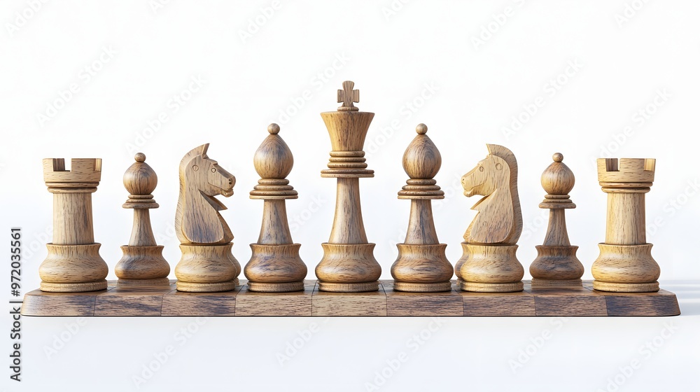 20. A detailed 3D render of a classic wooden chess set with intricately carved pieces, isolated on a pristine white background 20. A detailed 3D render of a classic wooden chess set with intricately carved pieces, isolated on a pristine white background