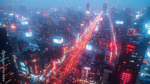 Wallpaper Mural A bird’s-eye view of a bustling city, where glowing data lines visibly connect homes, mobile devices, and corporate buildings. The digital streams pulse with energy, Torontodigital.ca