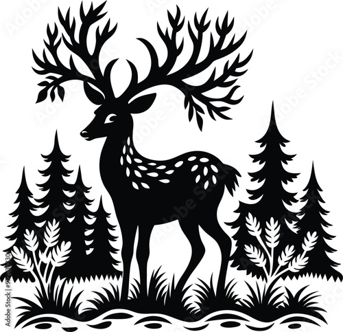 black deer vector illustration silhouette, Print