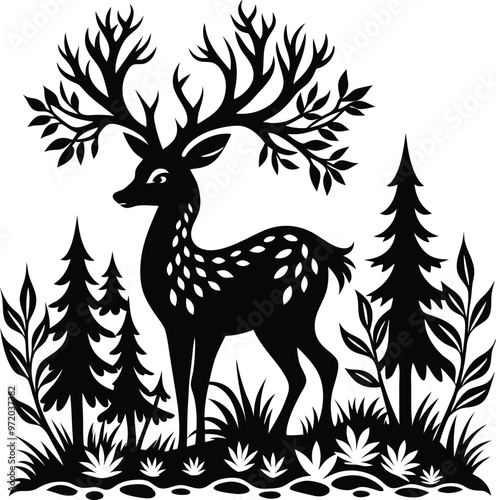black deer vector illustration silhouette, Print