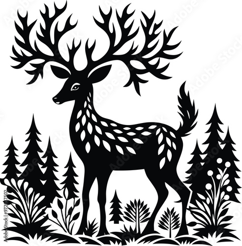 black deer vector illustration silhouette, Print