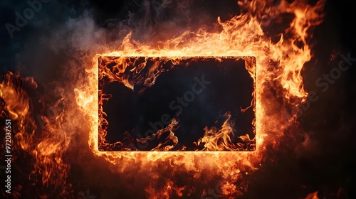 Blazing Fire Frame with Black Center and Smoke