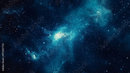Blue and teal galaxy background, with stars in a dark sky-blue, space-themed art.