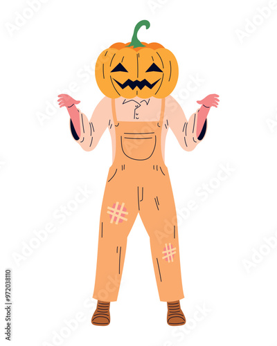 halloween character in pumpkin head disguise