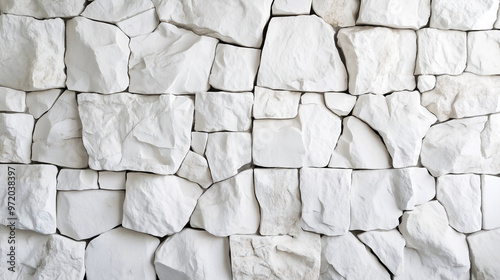 White stone wall background, texture of natural white decorative rock surface for interior or exterior decoration.