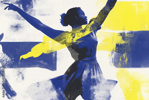 Graceful Dance Pose in Yellow and Blue