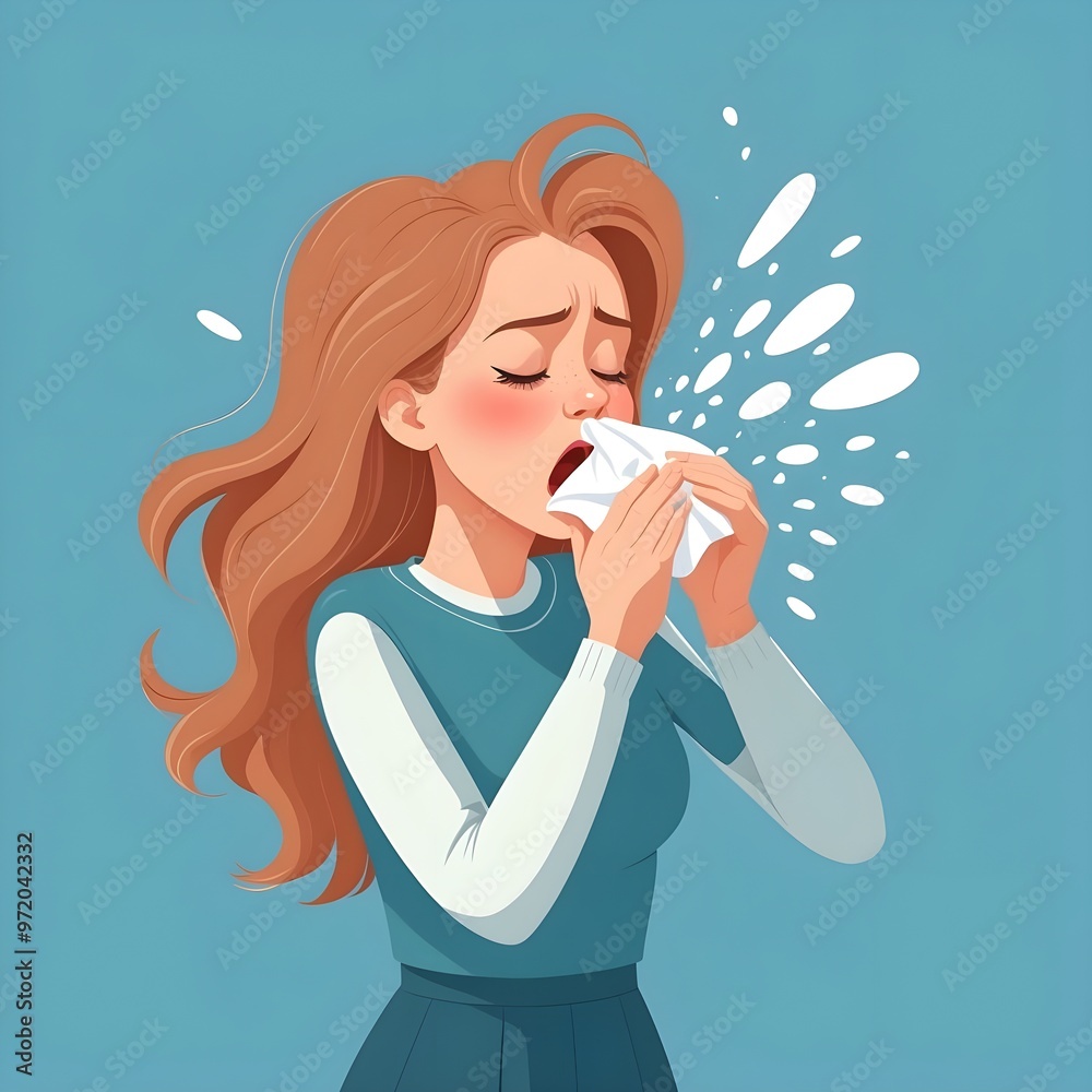 A girl with allergies and sneezing A girl with allergies and sneezing