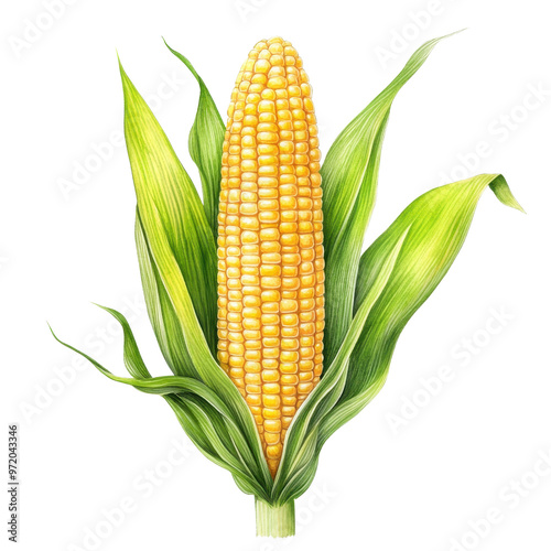 Fresh corn on the cob with vibrant yellow kernels and green husks, perfect for agricultural and culinary themes.