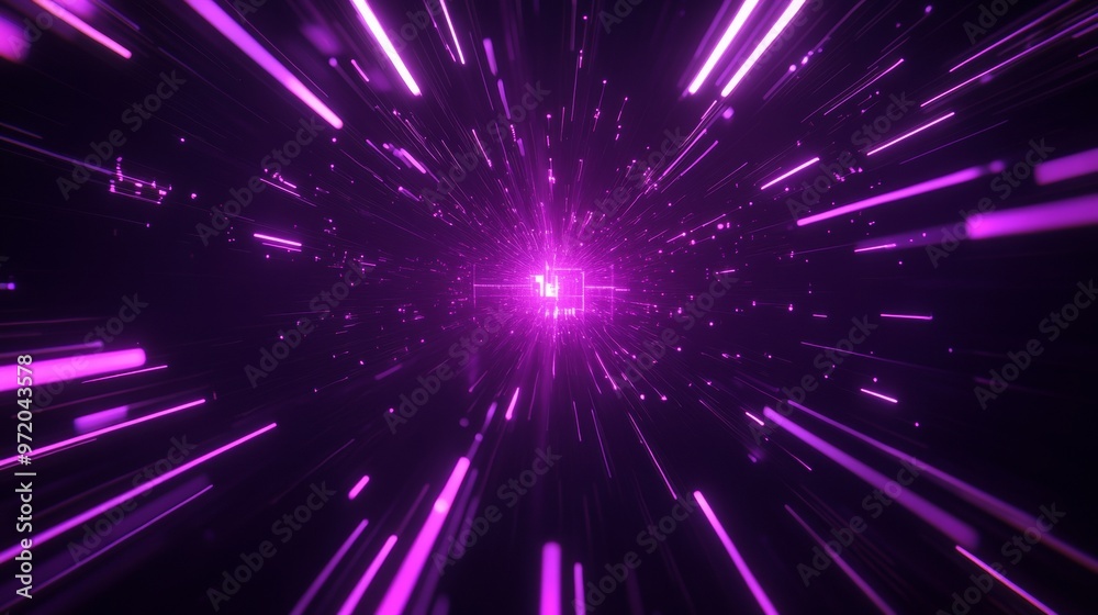 Purple Neon Light Streaks. Tech and Data Themes