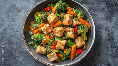 Vibrant Vegetarian Stir-Fry: A Colorful and Healthy Meal with Dynamic Composition