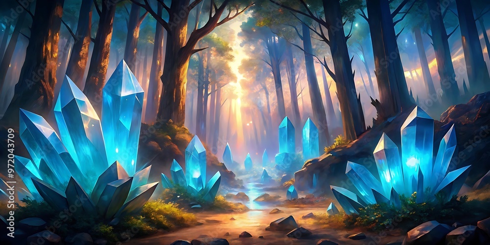 big blue multiple crystal shards in the sunset for the forest big blue multiple crystal shards in the sunset for the forest