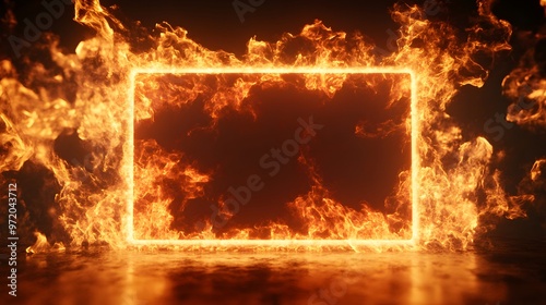 Glowing Rectangle Surrounded by Fire Flames