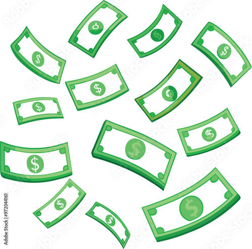 American Currency Shower Green Dollar Notes collection Vector Design US Dollar Cash Rain