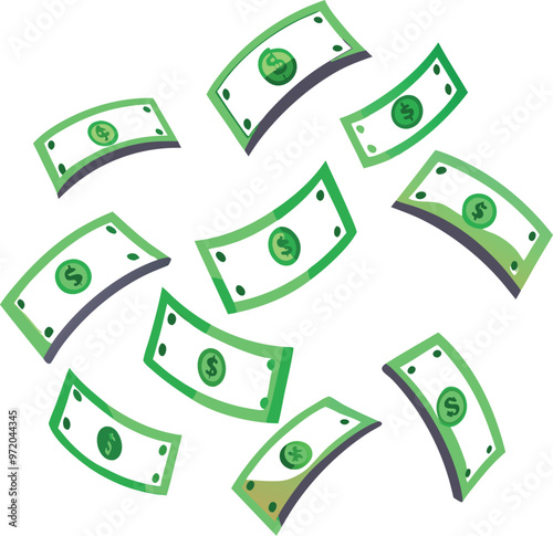 American Currency Shower Green Dollar Notes collection Vector Design US Dollar Cash Rain