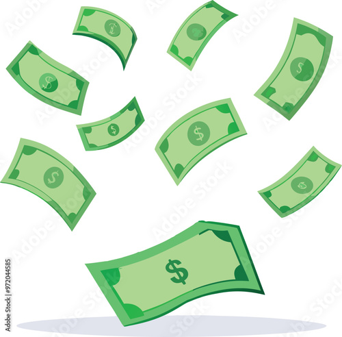 American Currency Shower Green Dollar Notes collection Vector Design US Dollar Cash Rain