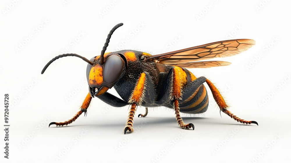 14. A close-up 3D render of a sleek hornet with detailed patterns, isolated on a pristine white background 14. A close-up 3D render of a sleek hornet with detailed patterns, isolated on a pristine white background