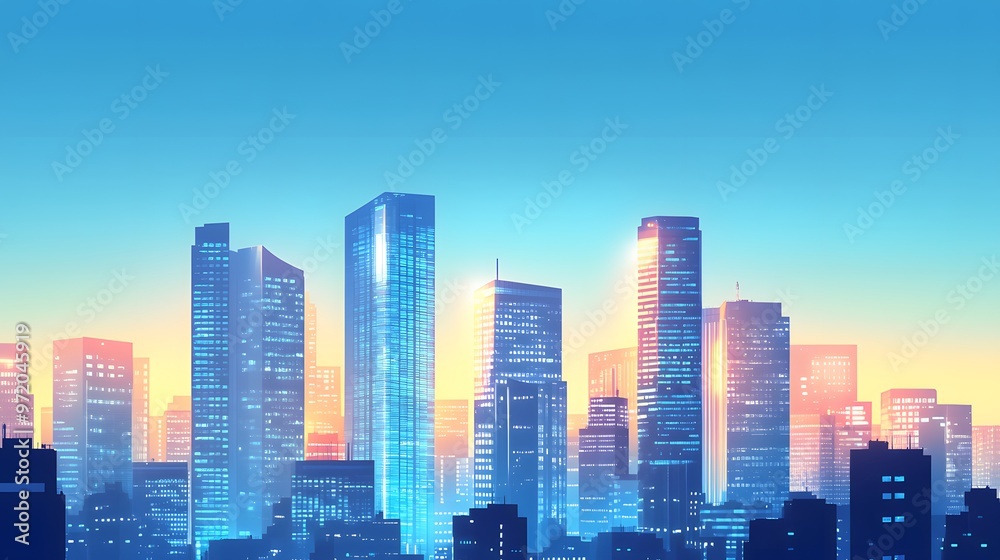 Cityscape with Skyscrapers at Dusk Cityscape with Skyscrapers at Dusk