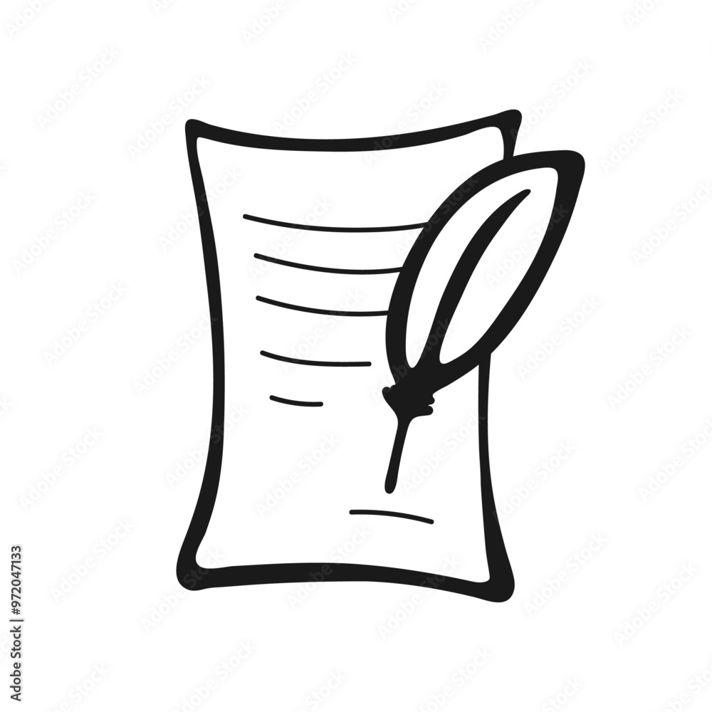 Writing icon. Icon of writing on a piece of paper with a feather pen. Writing icon. Icon of writing on a piece of paper with a feather pen.