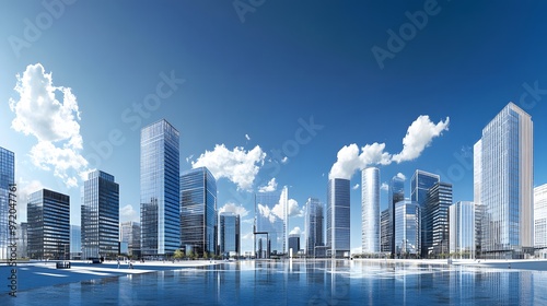 Modern Skyscrapers Reflecting in Still Water