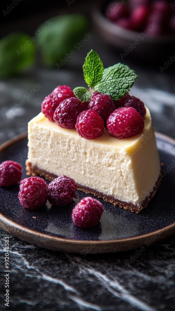 Cheesecake with a creative background enhancing its visual appeal and context.